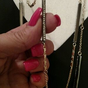 White House Black Market Goldtone Double Strand Long Pave Necklace OS